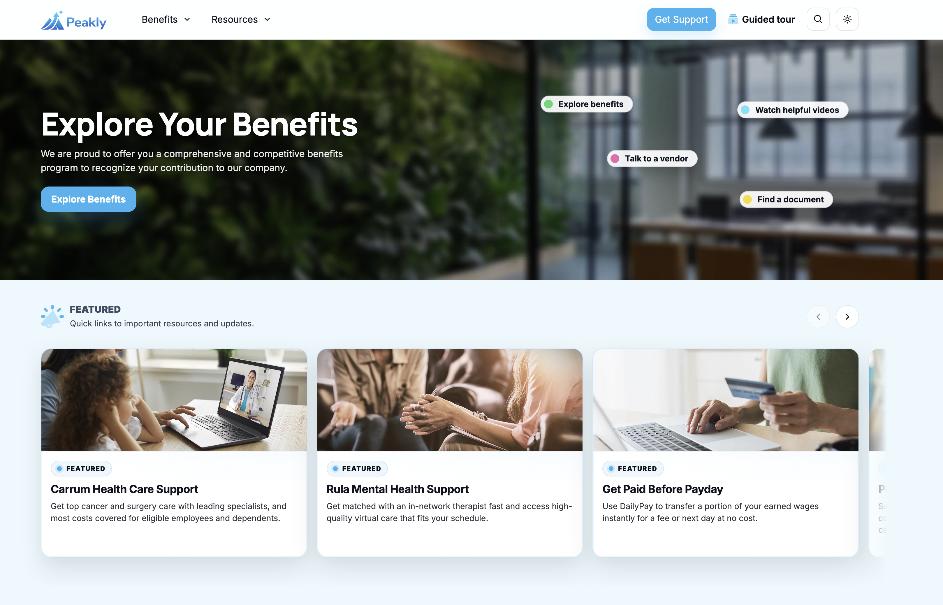 A Benefit Domain member hub homepage