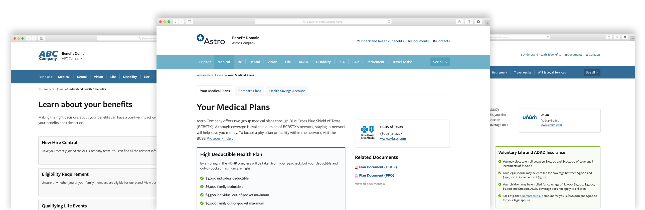 Screenshots of Benefit Domain websites.